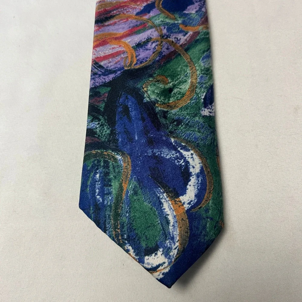 Jonathan Peters Abstract Wearable Eclectic Art Tie Green Blue Purple Red Necktie